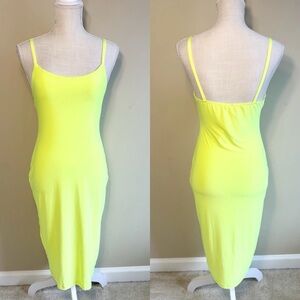 Uptown Bodycon Dress L Pink Zebra Boutique Atlanta Neon Yellow Midi Spaghetti